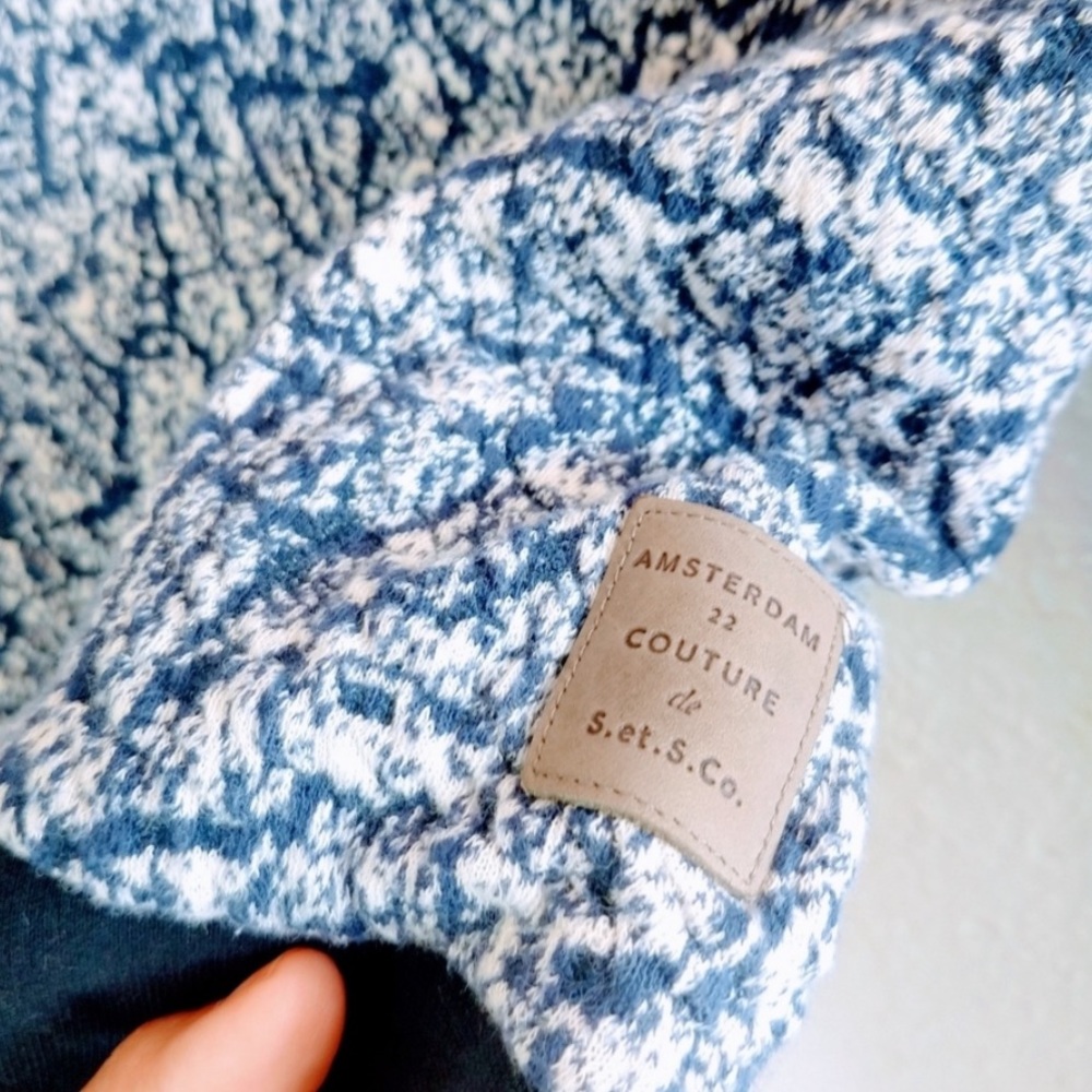 Scotch & Soda blue white marbled patterned cowl neck hoodie pullover sweatshirt - Picture 4 of 5